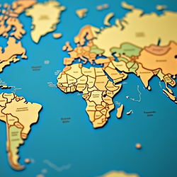 Stylized 3D world map for global conversation partners.