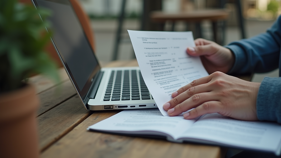 Close-up view of a person reviewing translation quotes on a laptop