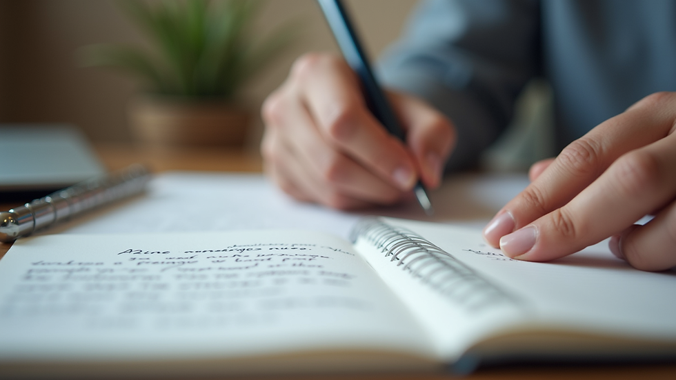 Close-up view of a therapist’s notebook with handwritten notes during a session