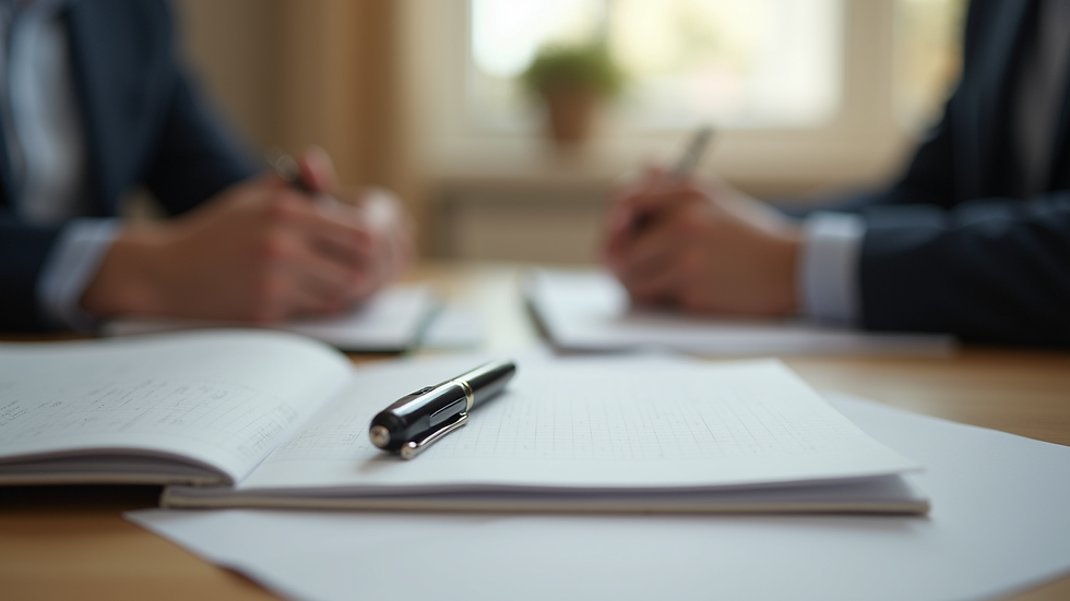 Close-up view of a notebook and pen on a table during a counseling session