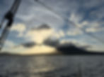 Sunrise behind the island of Nevis.