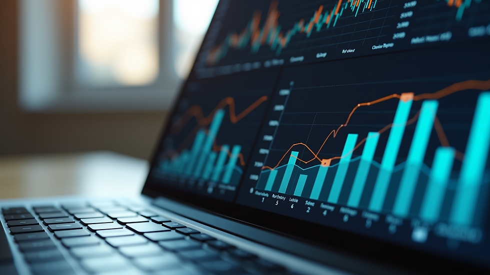 Close-up view of a laptop screen showing charts and graphs related to process metrics