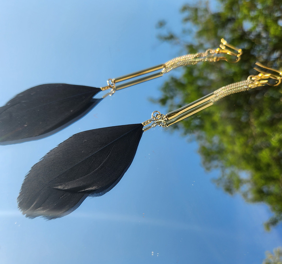 Thumbnail: Golden Chain and Black Feather earrings 