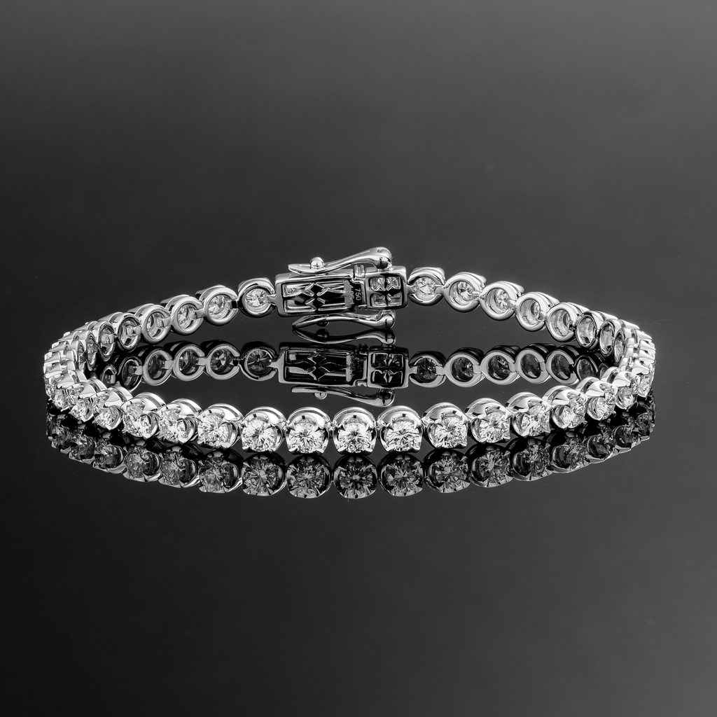 Round Prong 18K White Gold Diamond Tennis Bracelet