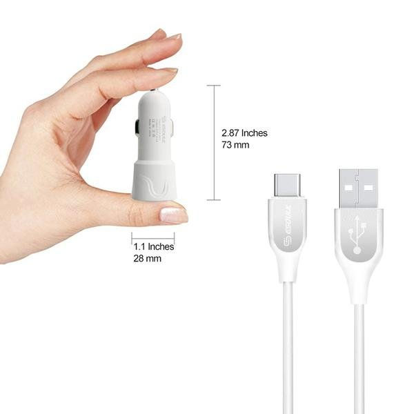 Thumbnail: Esoulk 12W 2.4A Dual USB Travel Car Charger With 5FT Type-C Charging Cable