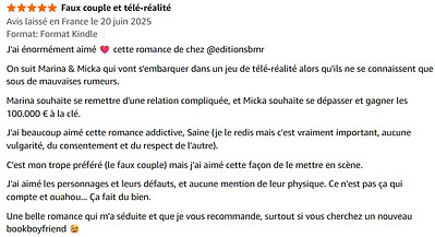 Avis de lecteurs sur Romance face caméra, romance contemporaine de Marine Gautier
