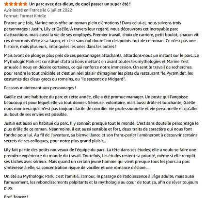 Avis de lecteurs sur Un été au Mythologic Park, roman jeunesse young adult de Marine Gautier