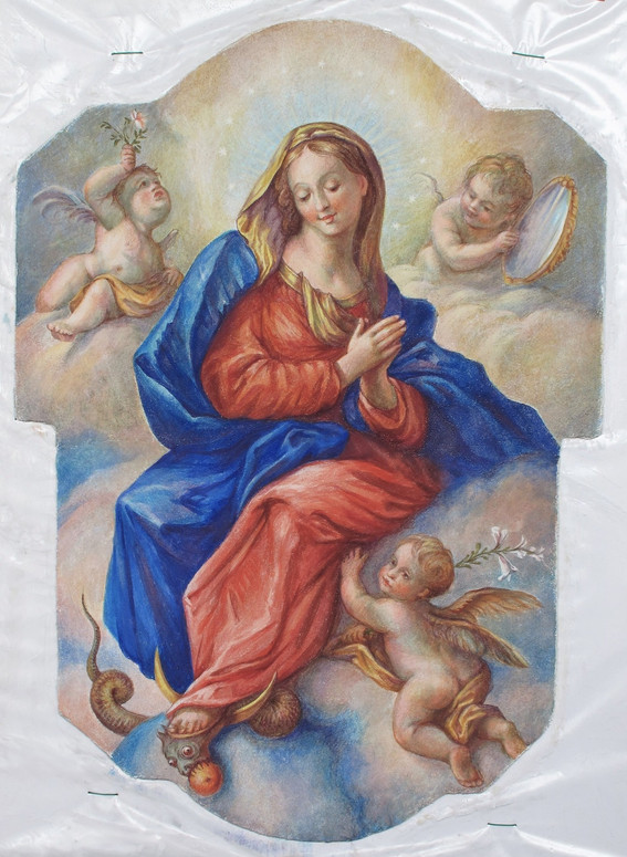 stav freskové malby před osazením na zdivo