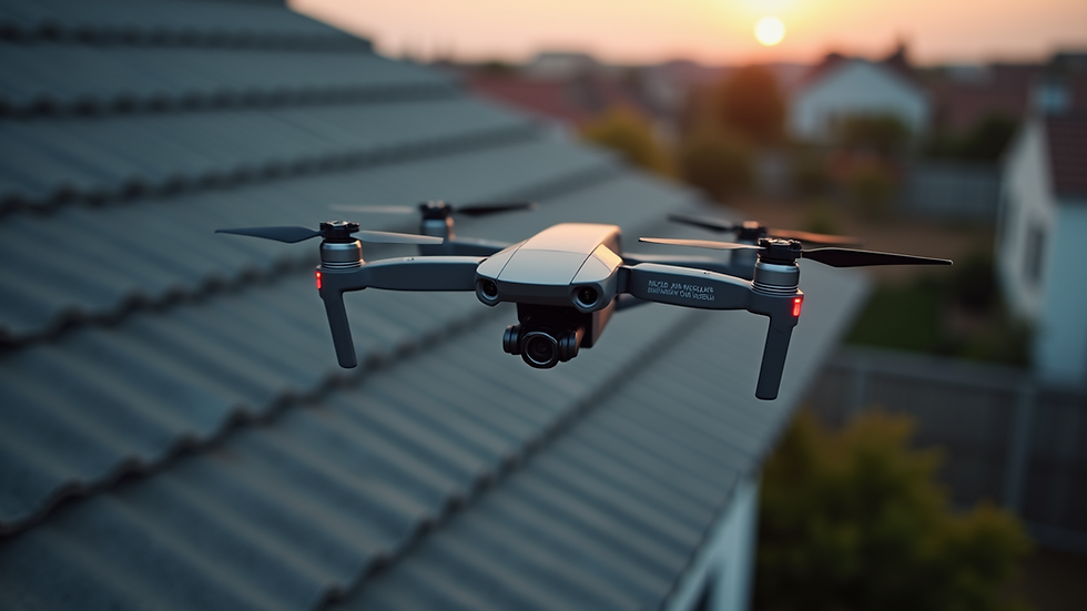 High angle view of a drone flying over a residential roof