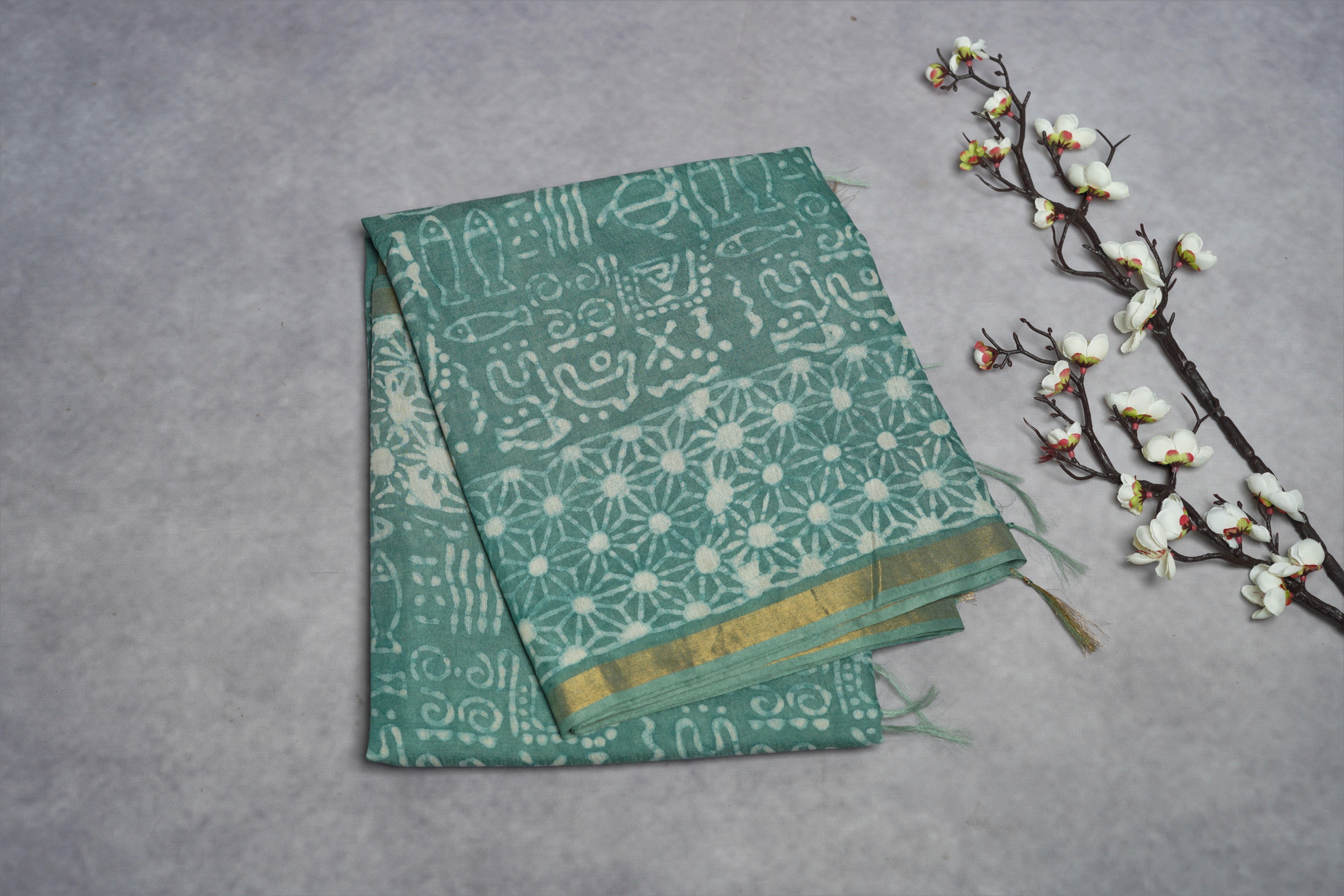 Chanderi Silk Saree with Dabu Print