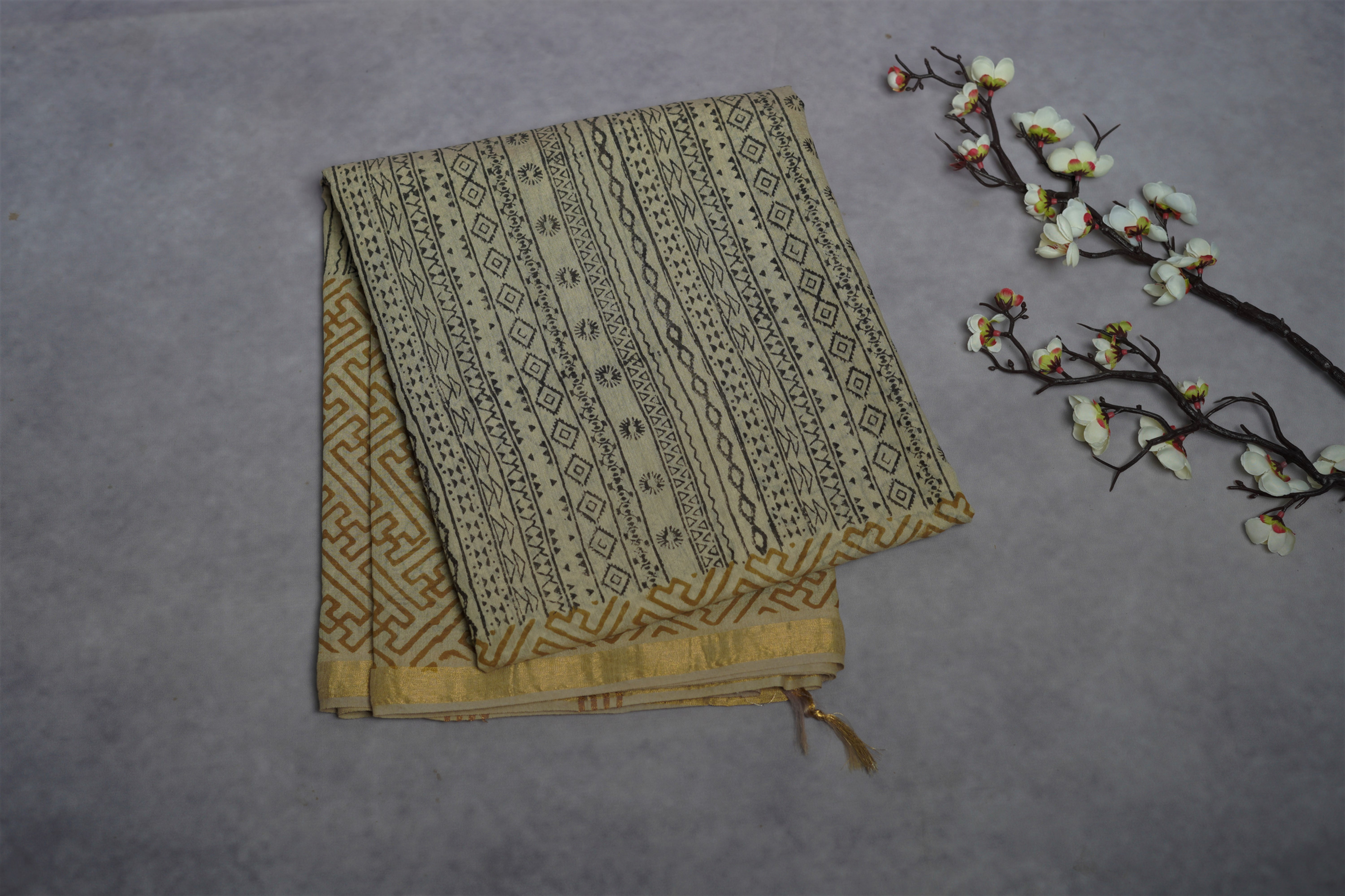 Chanderi Silk Saree with Bagru Print