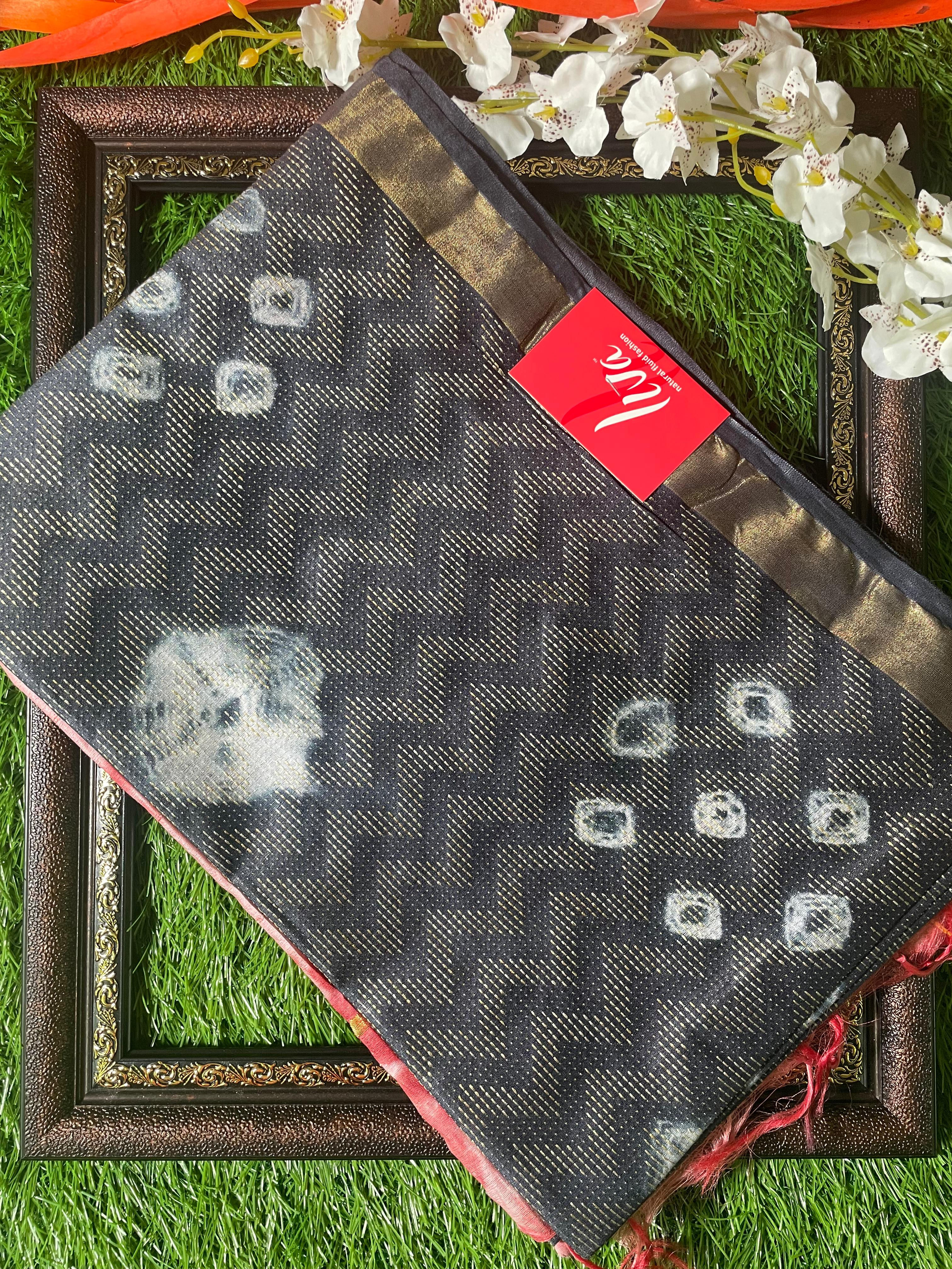 Tussar weaving Shibori printed Saree