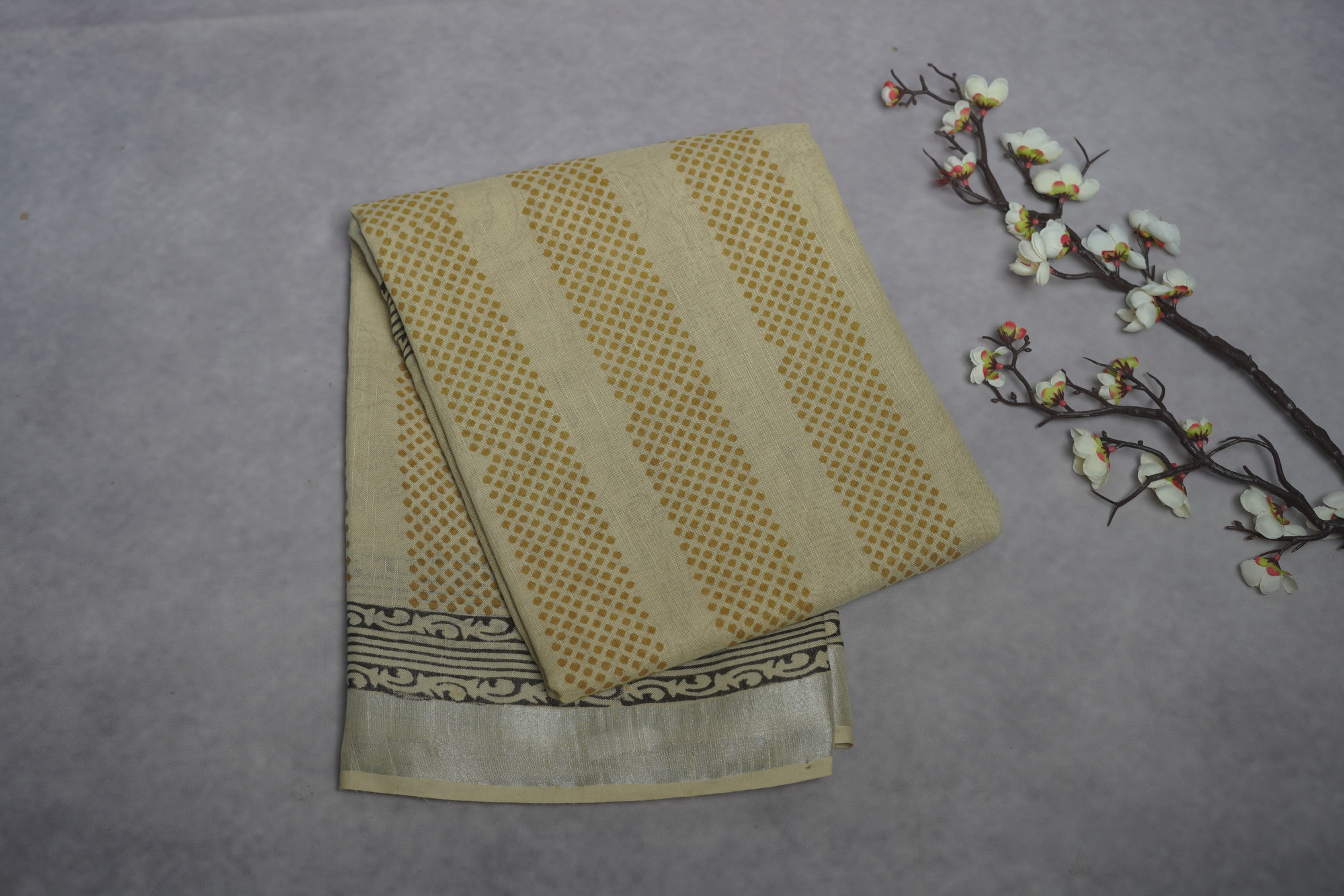 Linen Handblock Saree with Bagru Print