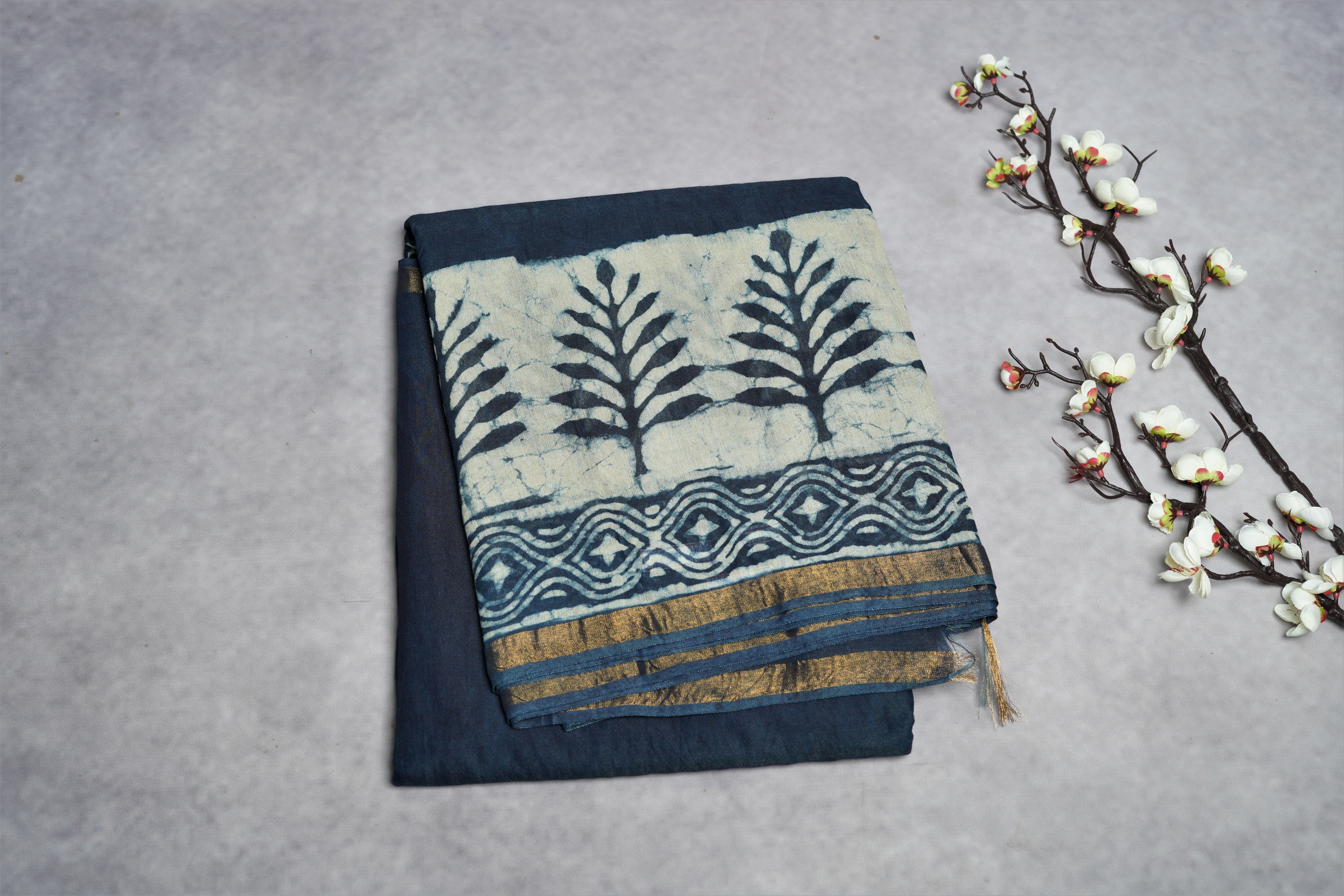 Chanderi Silk Saree with Dabu Print