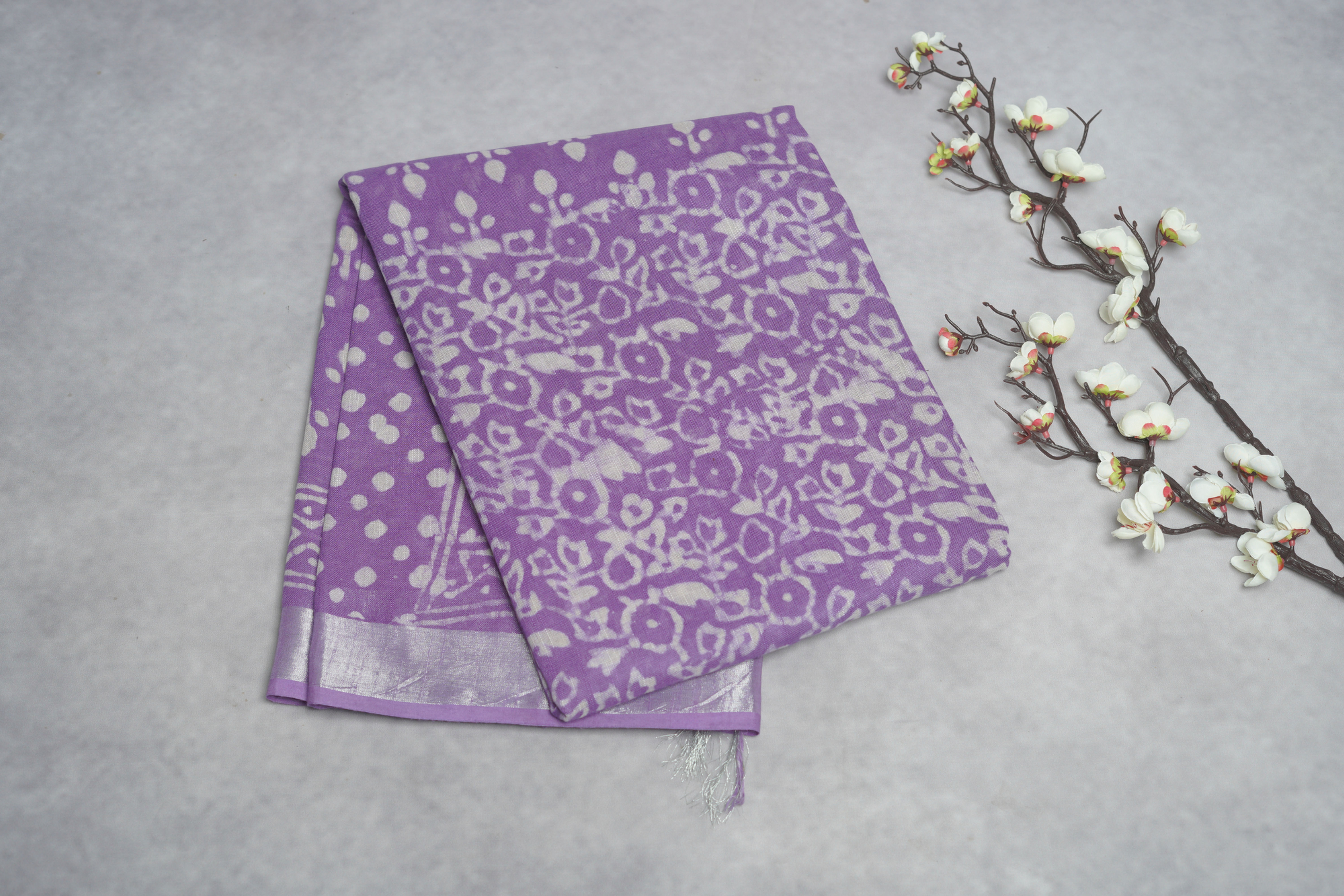 Linen Handblock Saree with Dabu Print