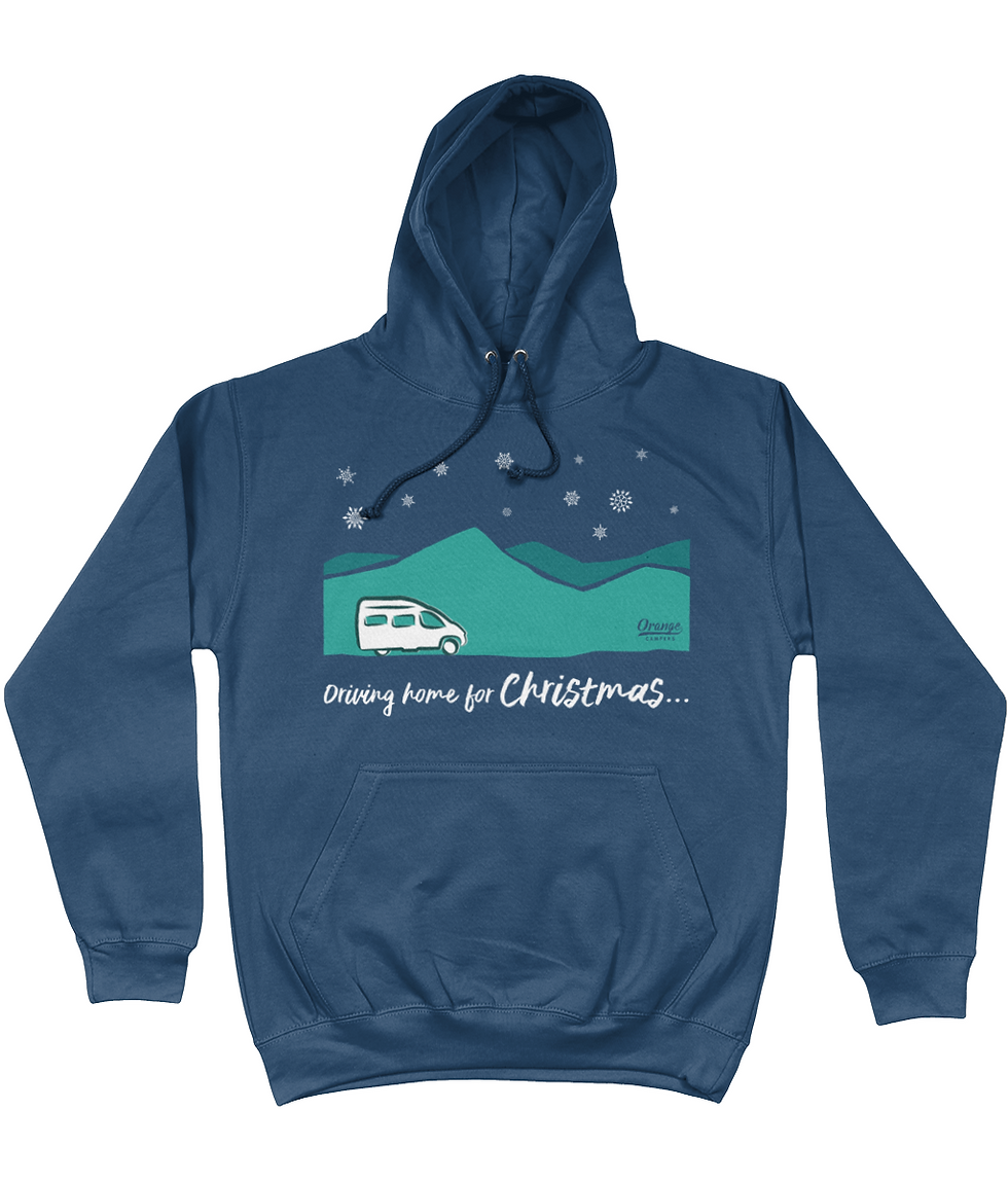 Driving home for Christmas in a campervan hoodie in Ink Blue