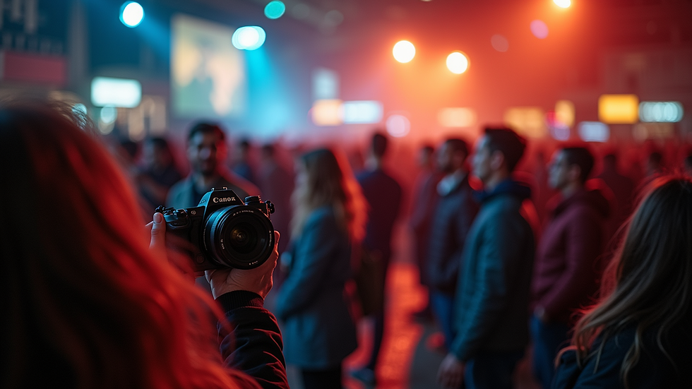 Eye-level view of a photographer capturing candid moments at a lively event