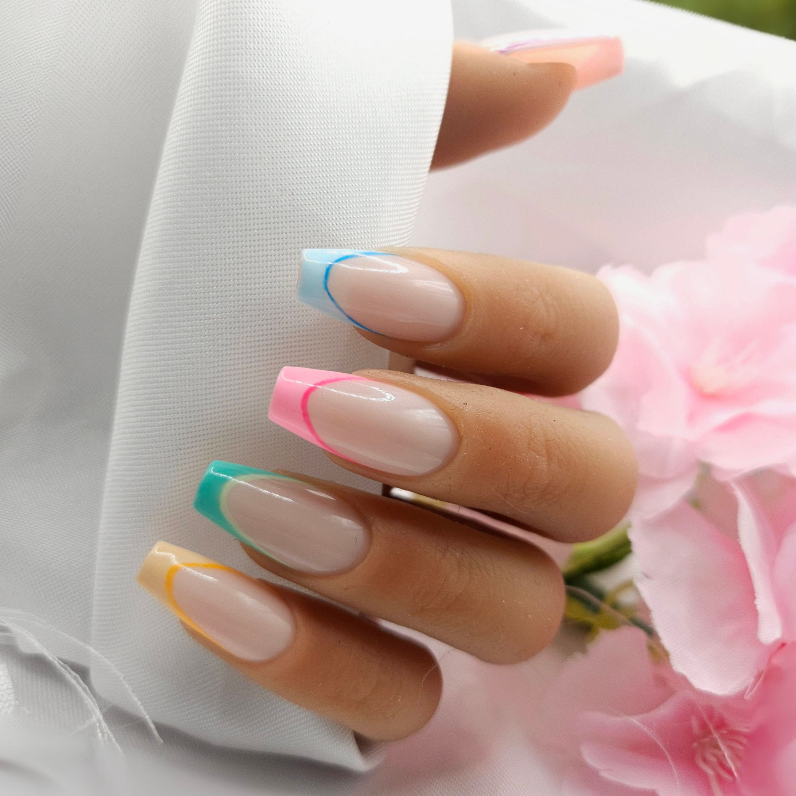 Press On Nails french multicolor pastel