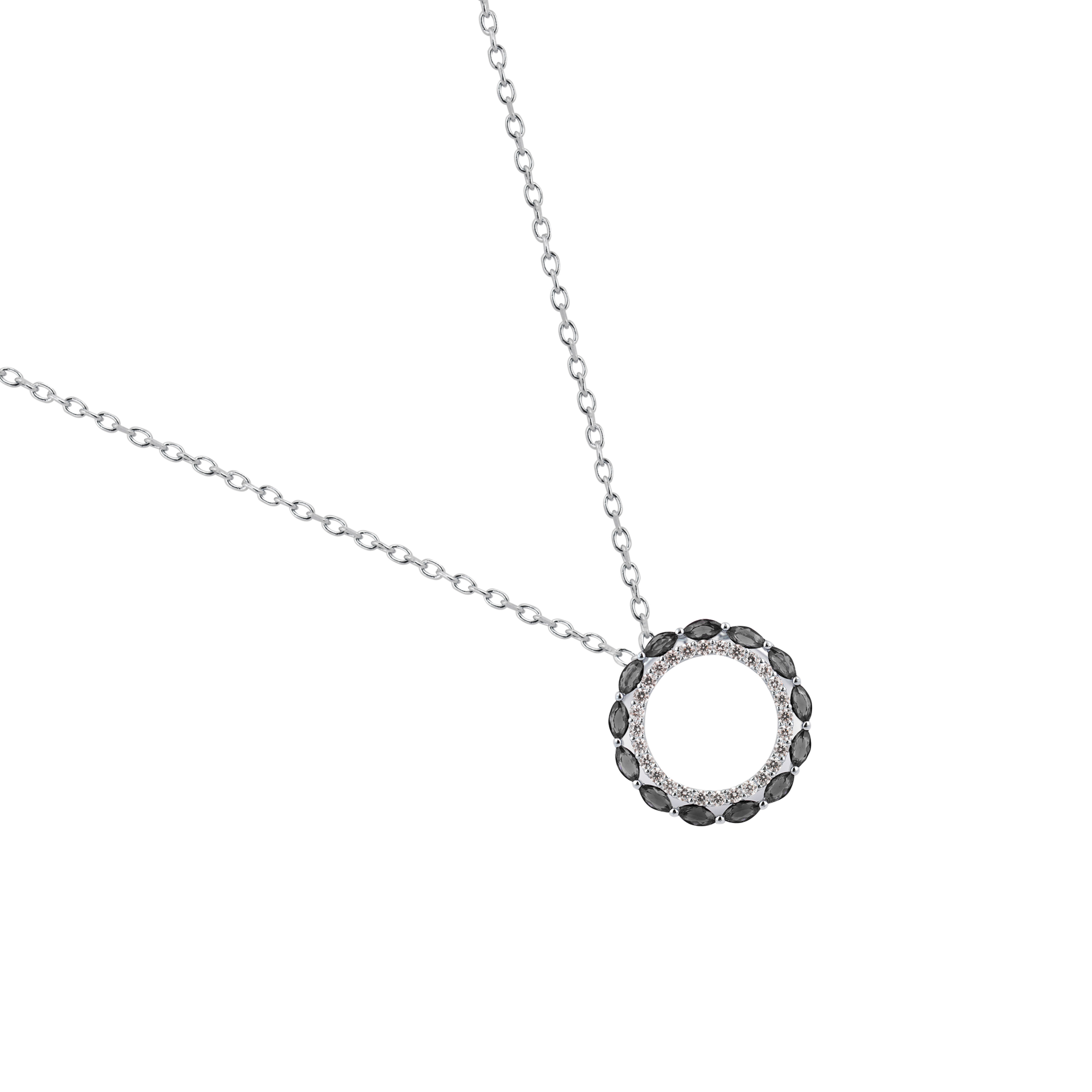 Black Coloured Open Circle Eternity Silver Necklace