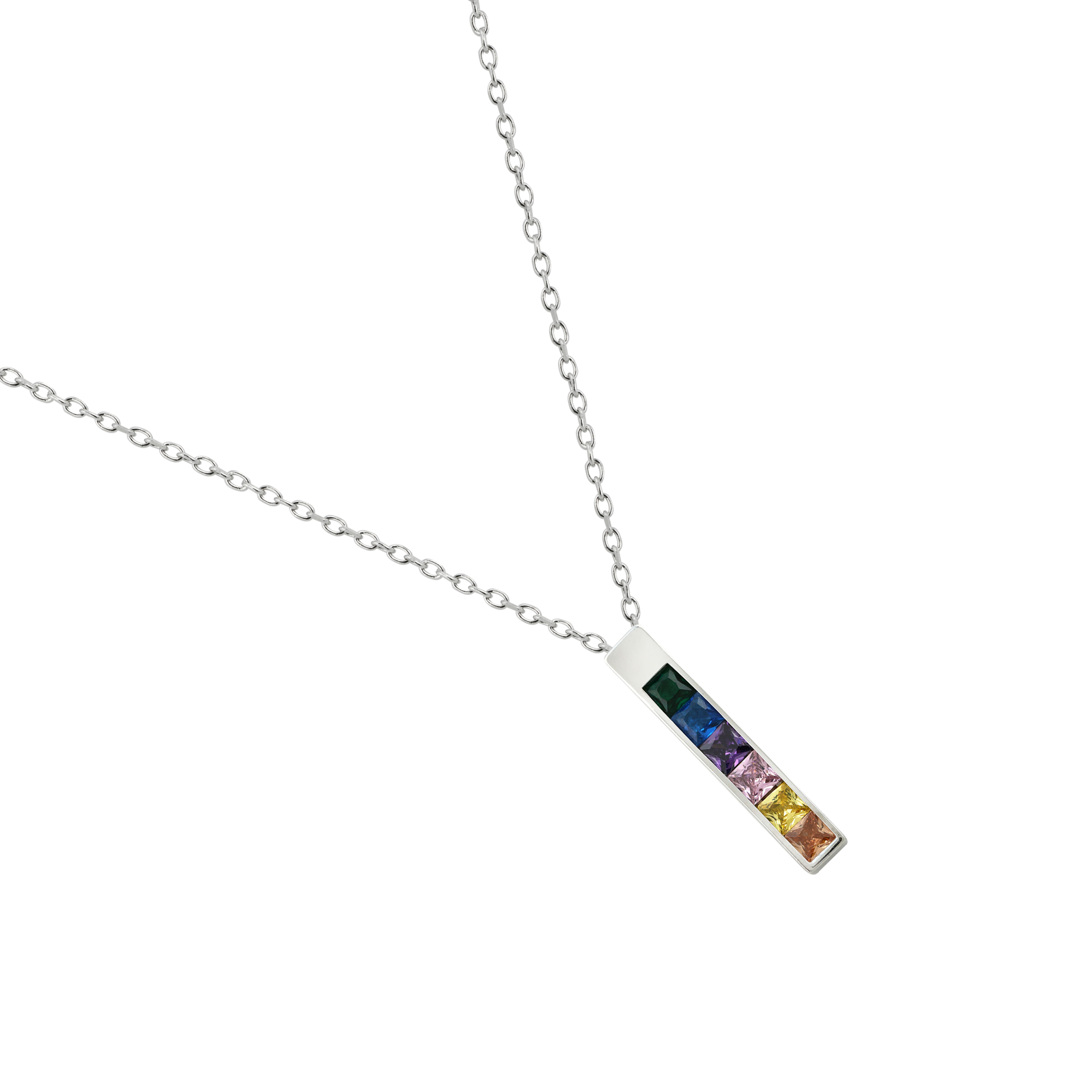 Rainbow Bar Silver Necklace