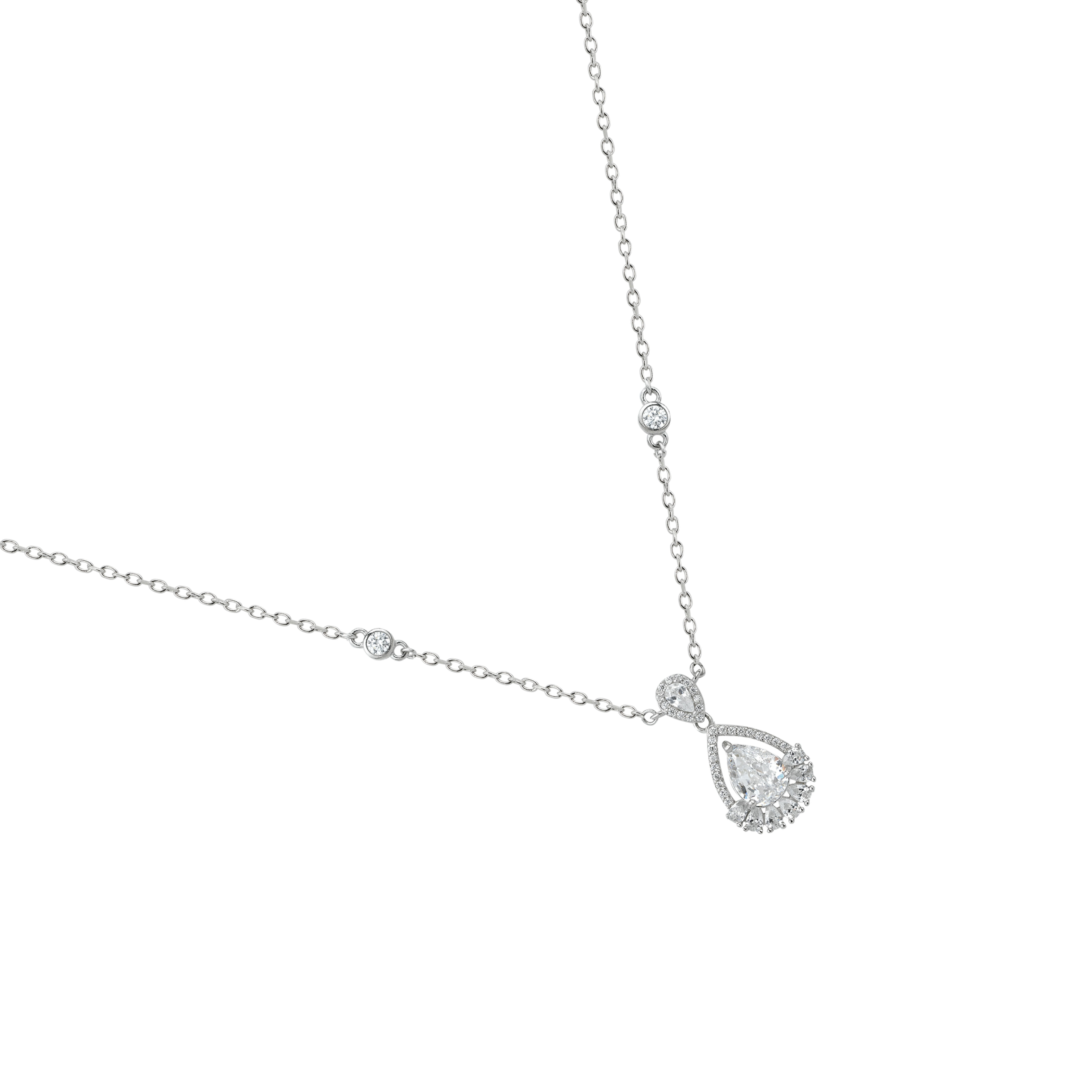 Elegant Pear Shaped Silver Diamond Necklace