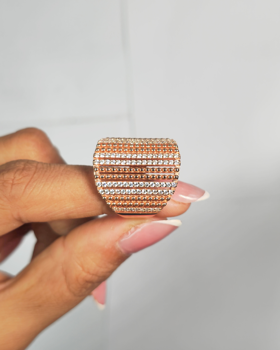 Thumbnail: Haloed Structure Silver diamond Ring