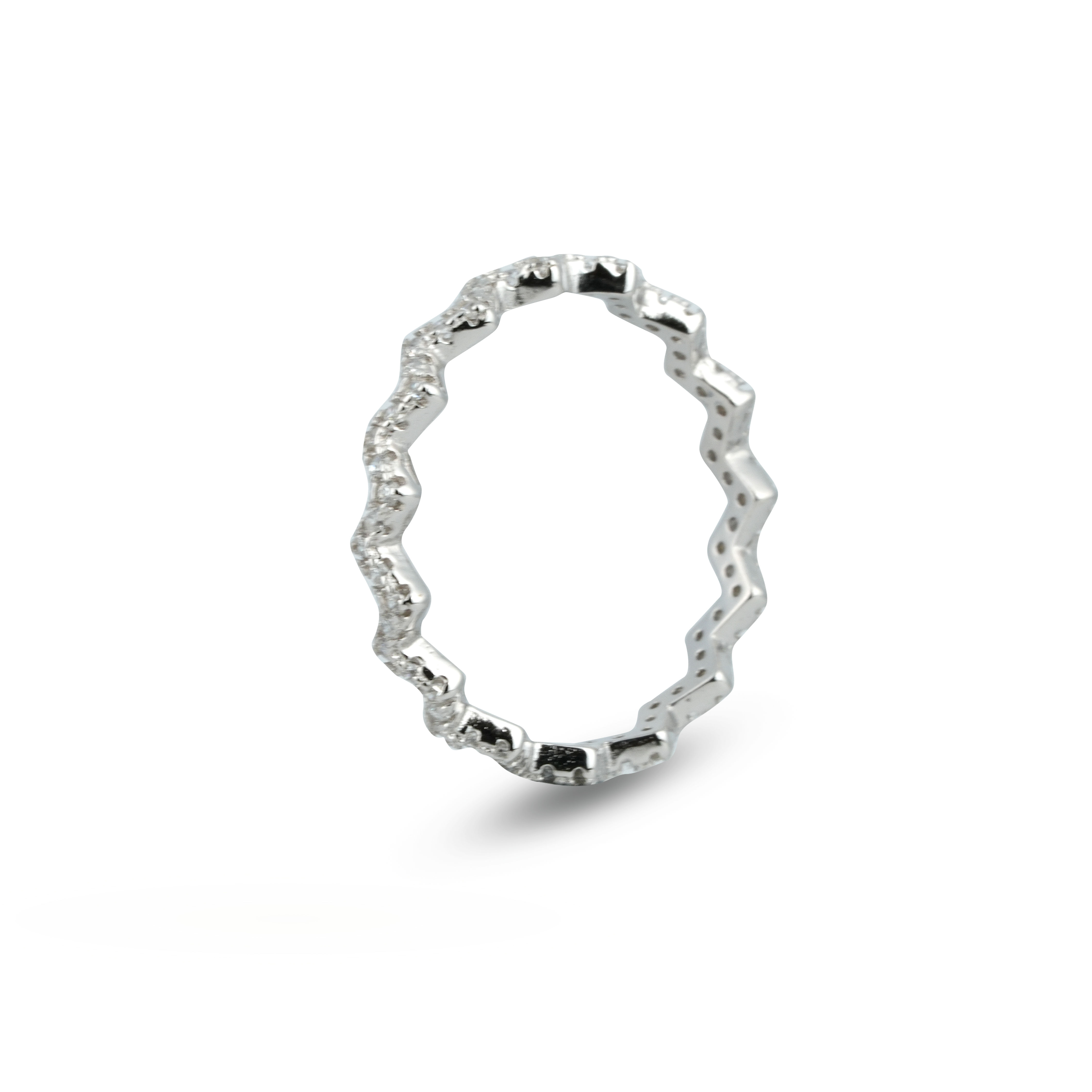 Modern Zigzag Silver Diamond Ring