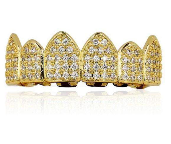 Thumbnail: 18K Gold Plated  Macro Pave CZ Iced-Out Grillz with Extra Molding Bars Included
