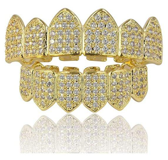 Thumbnail: 18K Gold Plated  Macro Pave CZ Iced-Out Grillz with Extra Molding Bars Included