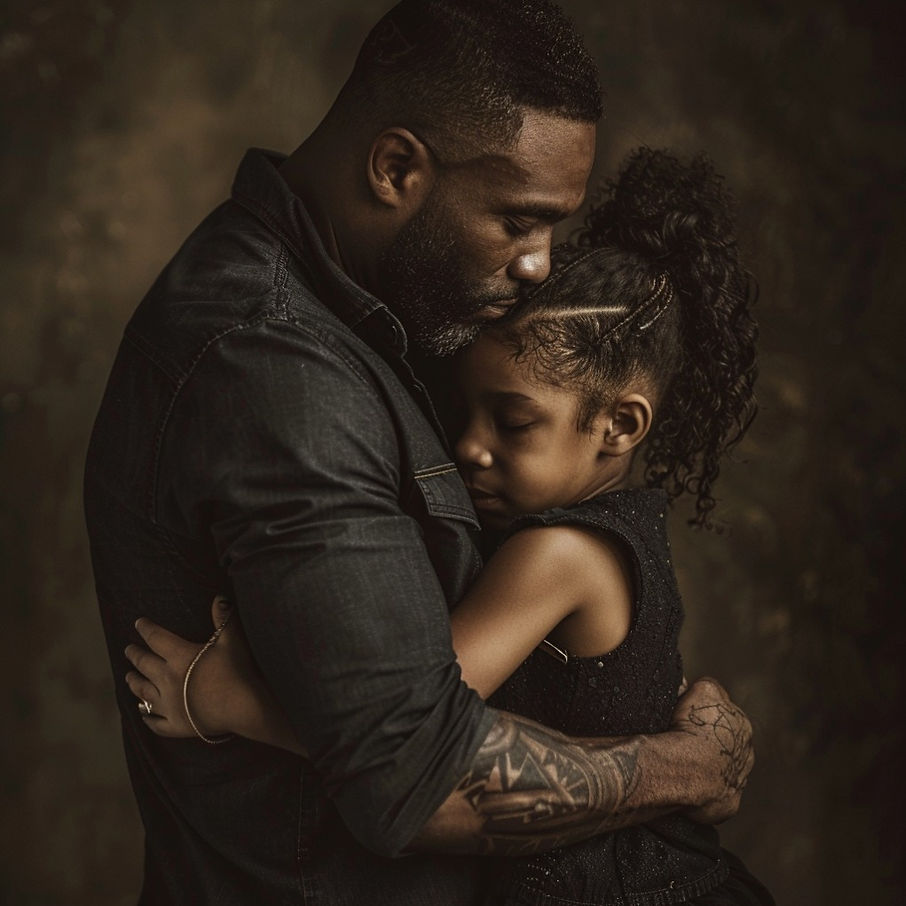 qubert2121_photo_of_a_black_father_nealing_down_to_hugging_hi_b6174c1e-c11e-4fc2-8aa7-dafe