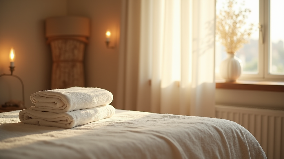 Close-up view of a peaceful therapy room with soft lighting