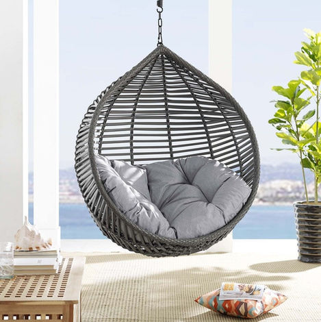 Garner Teardrop Outdoor Patio Swing Chair Without Stand (Gray White), Modway(Metal), Outdo