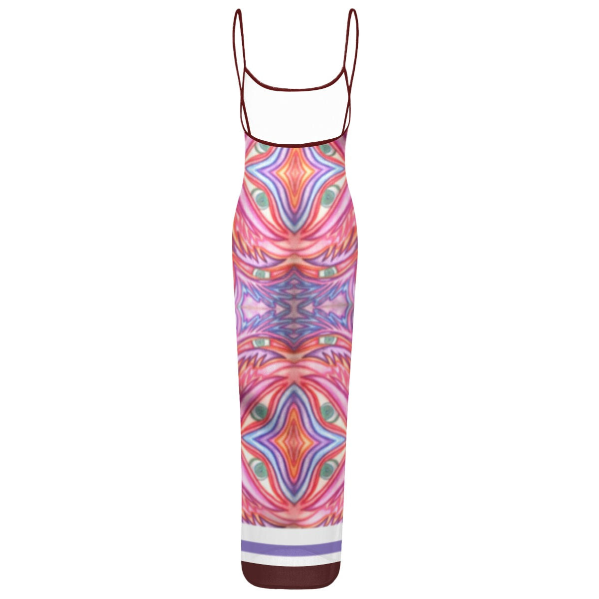 All-Over Print Women's Sheer Mesh Backless Spaghetti Strap Maxi Dress