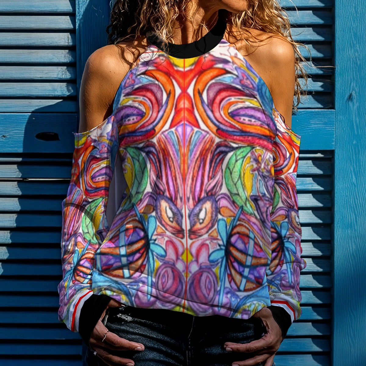 All-Over Print Women's Cold Shoulder Sweatirt