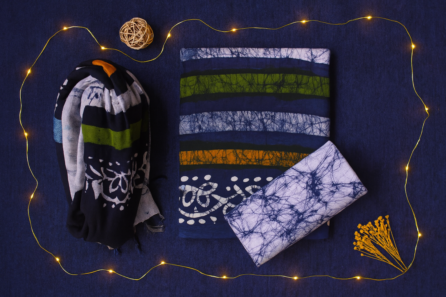 Batik Printed Cotton Suit material with Linen Dupatta