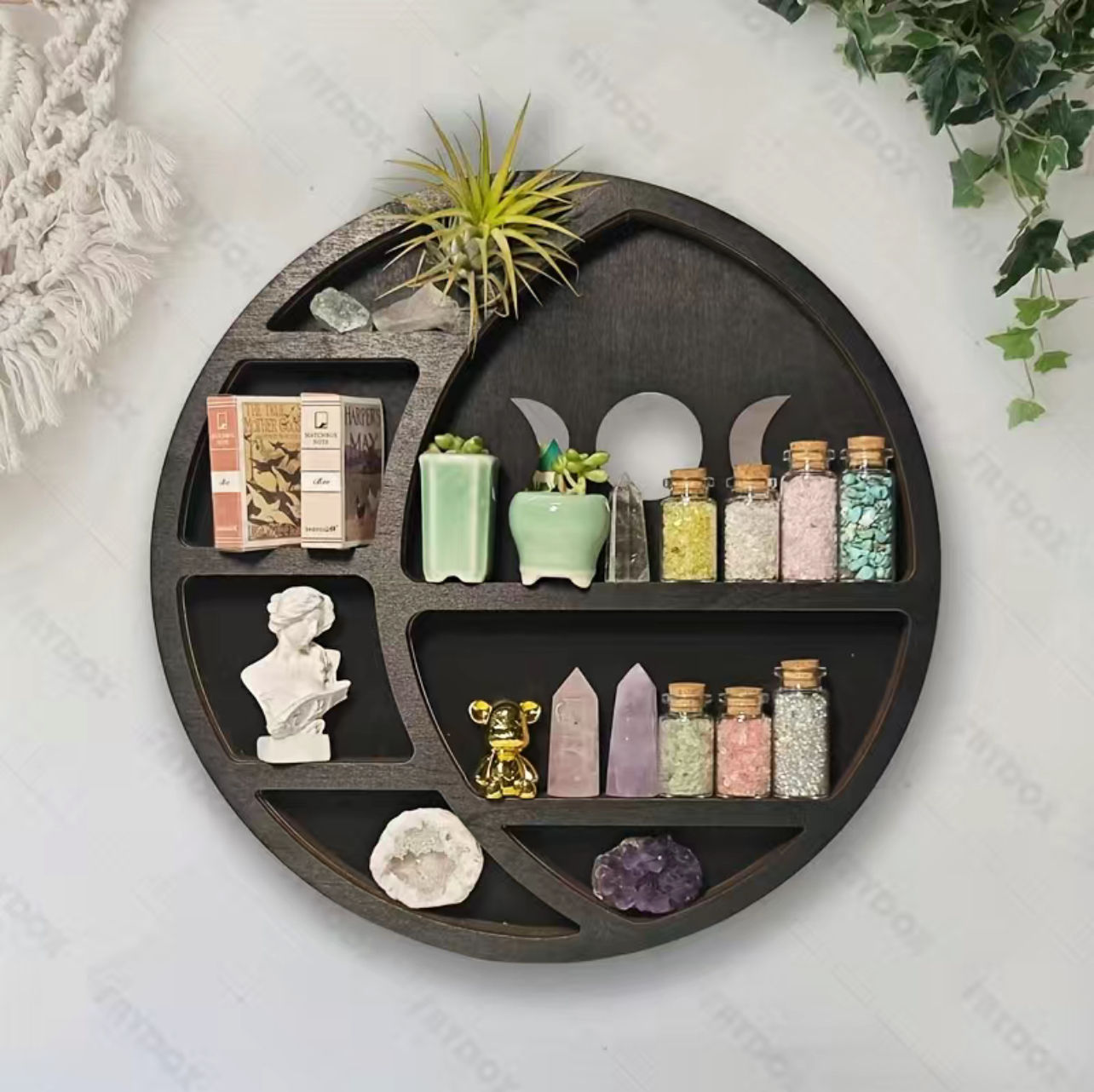 Moon Phase Wooden Wall Hanging Shelf