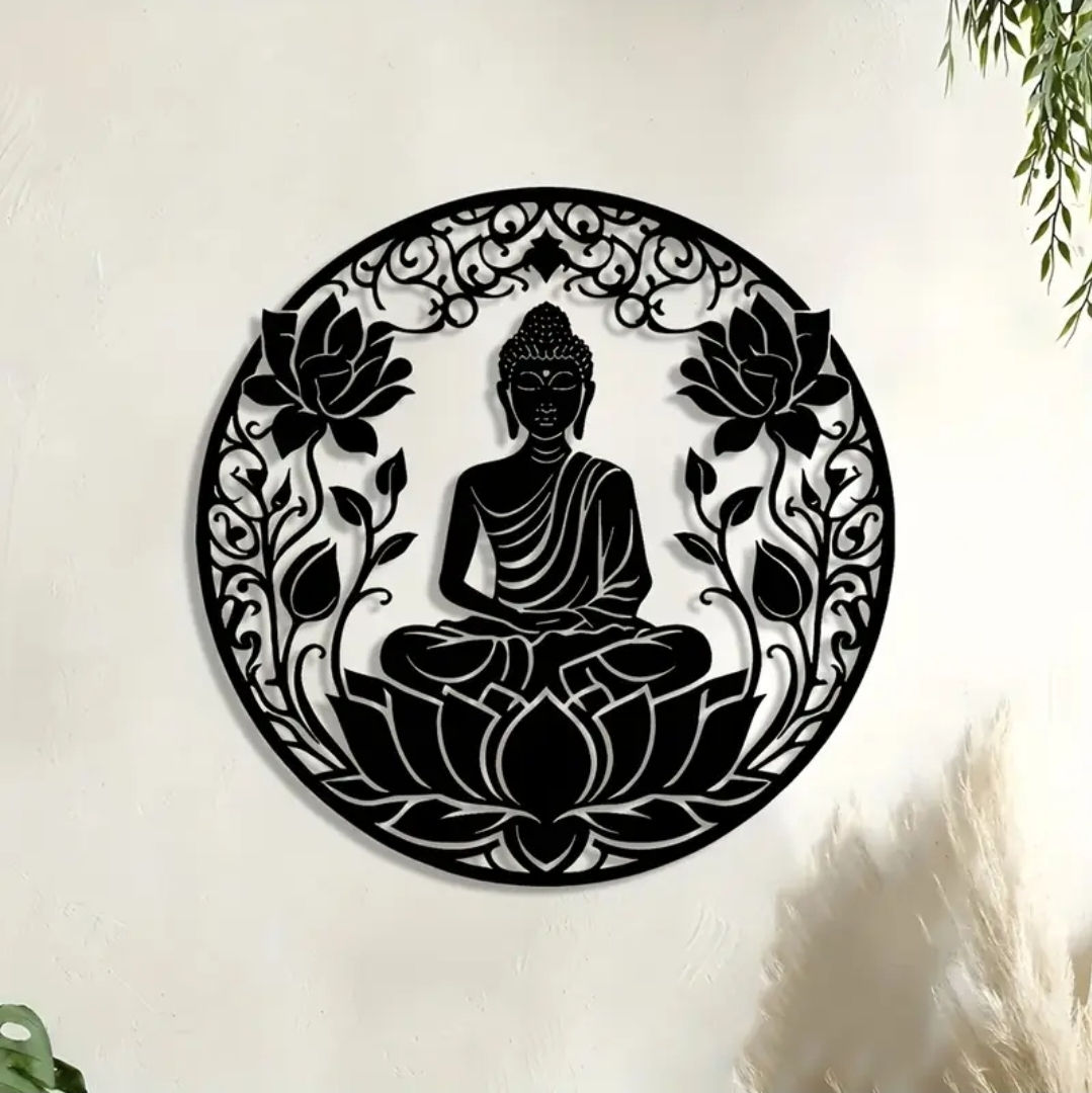  Buddha Lotus Round Metal Wall Art Sign