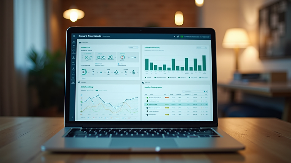 Eye-level view of a laptop screen showing a brand monitoring dashboard