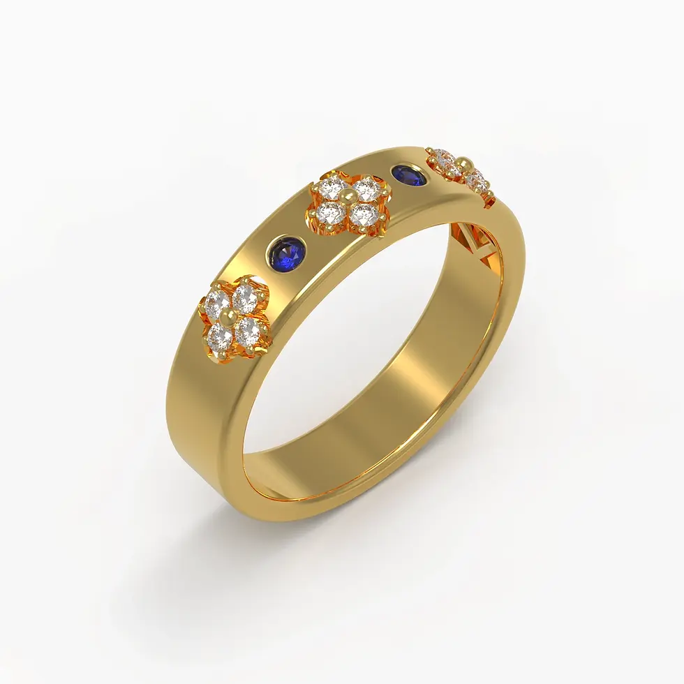 Blu Vœux Band in Yellow Gold, Diamonds, Sapphires