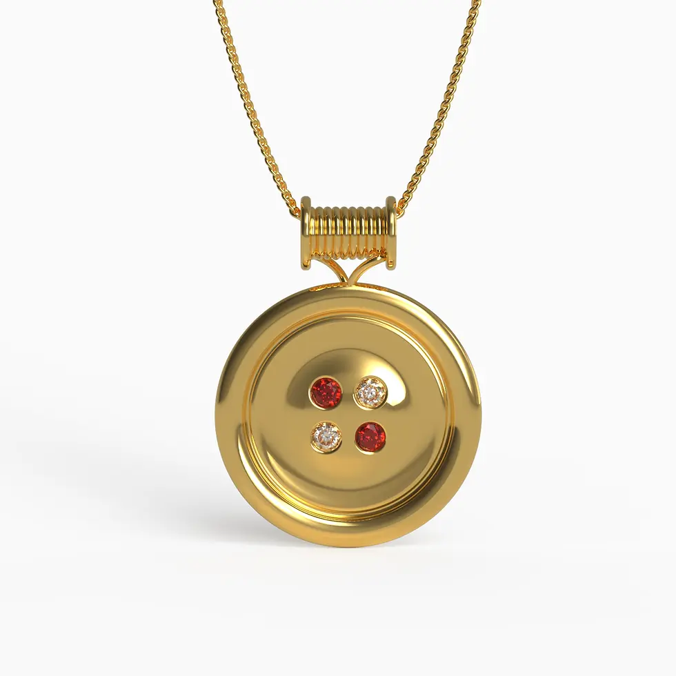French Couture Button Pendant in Yellow Gold, Ruby, Diamond