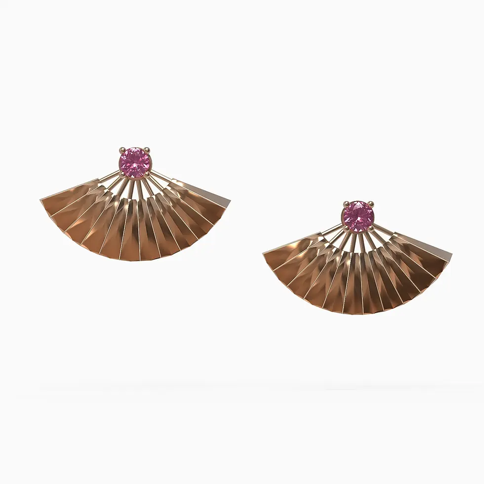Geisha Fan Earrings in Rose Gold and Pink Sapphire