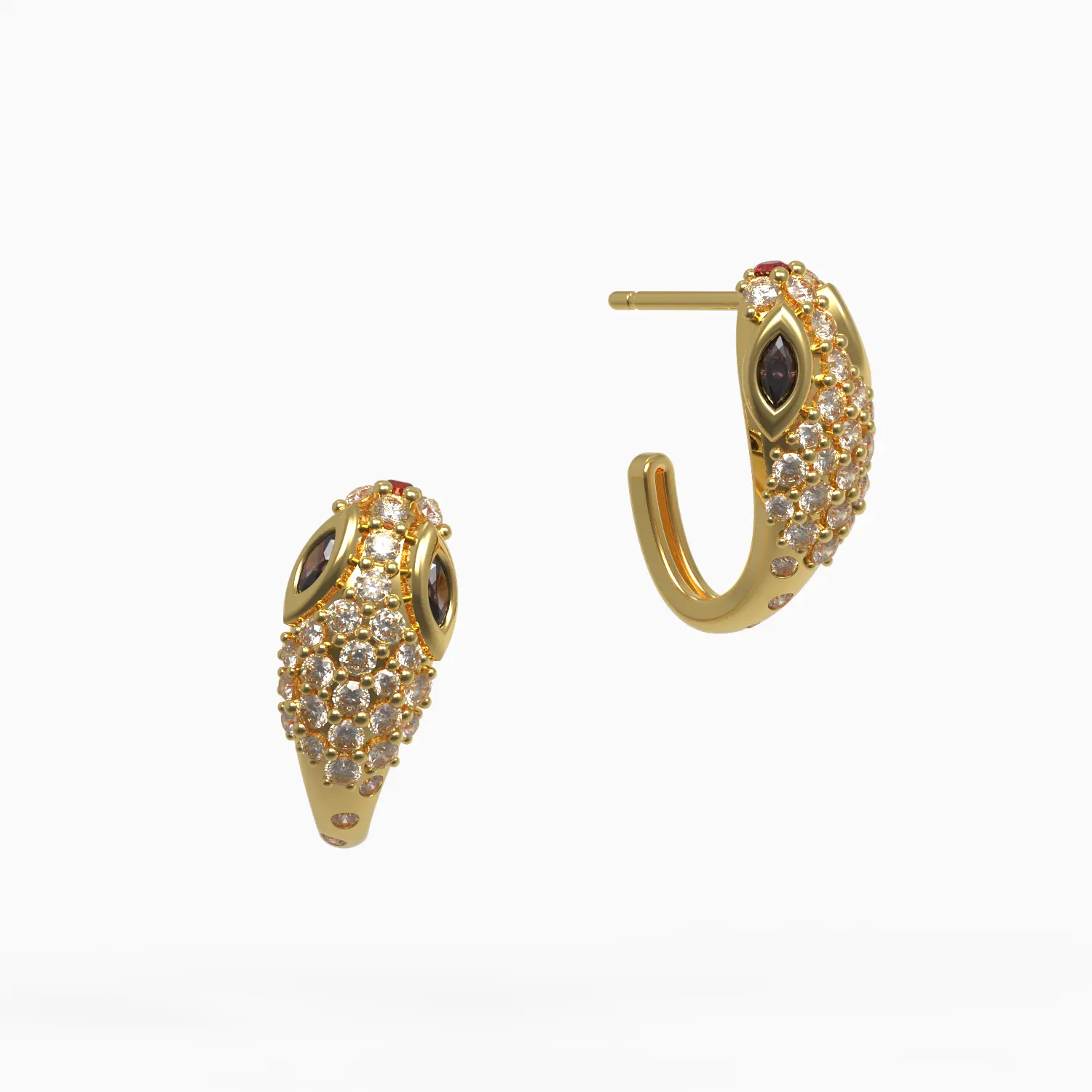 Ladi Serpent Earrings in Yellow Gold, Diamond, Black Diamond