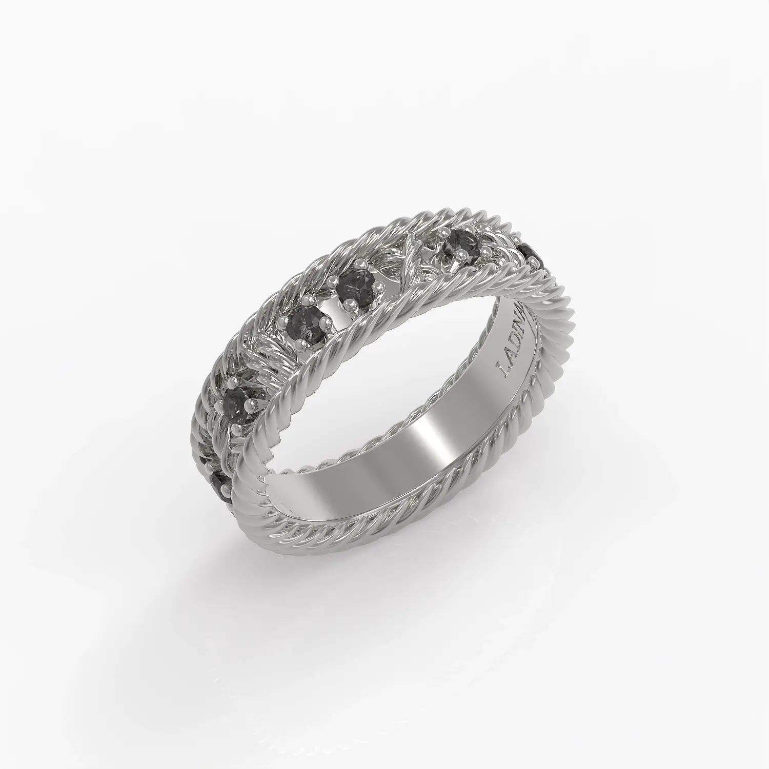 Colosseum Band in White Gold and Black Diamonds