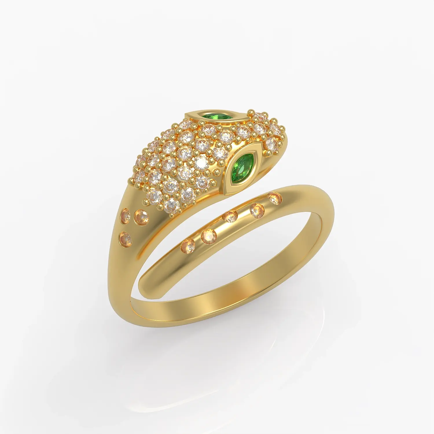 Serpent Ring in Yellow Gold, Diamonds, Emerald