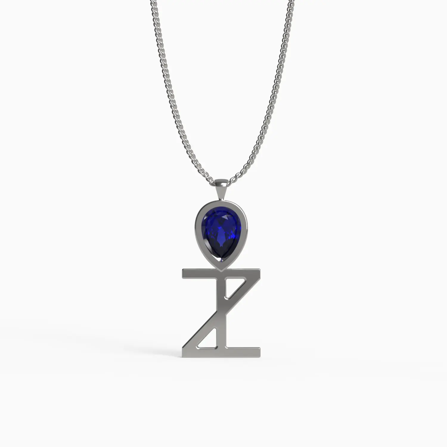 Ankh Motif Pendant in White Gold, Sapphire