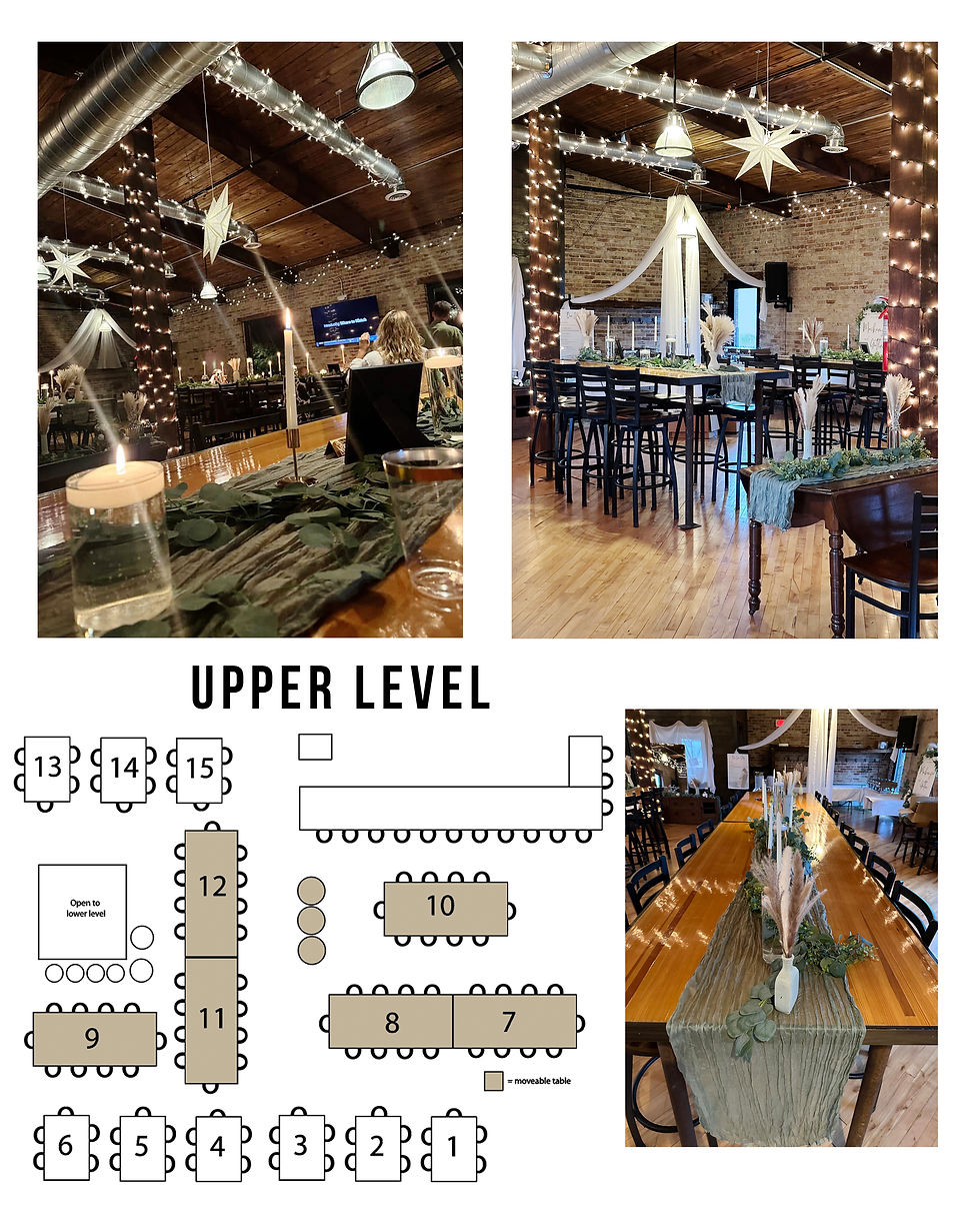 Event space for weddings and parties with decor and floor plan