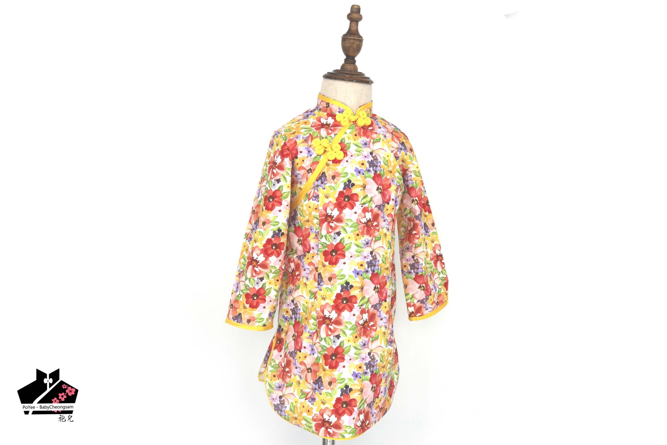 純棉長袖旗袍-碎花