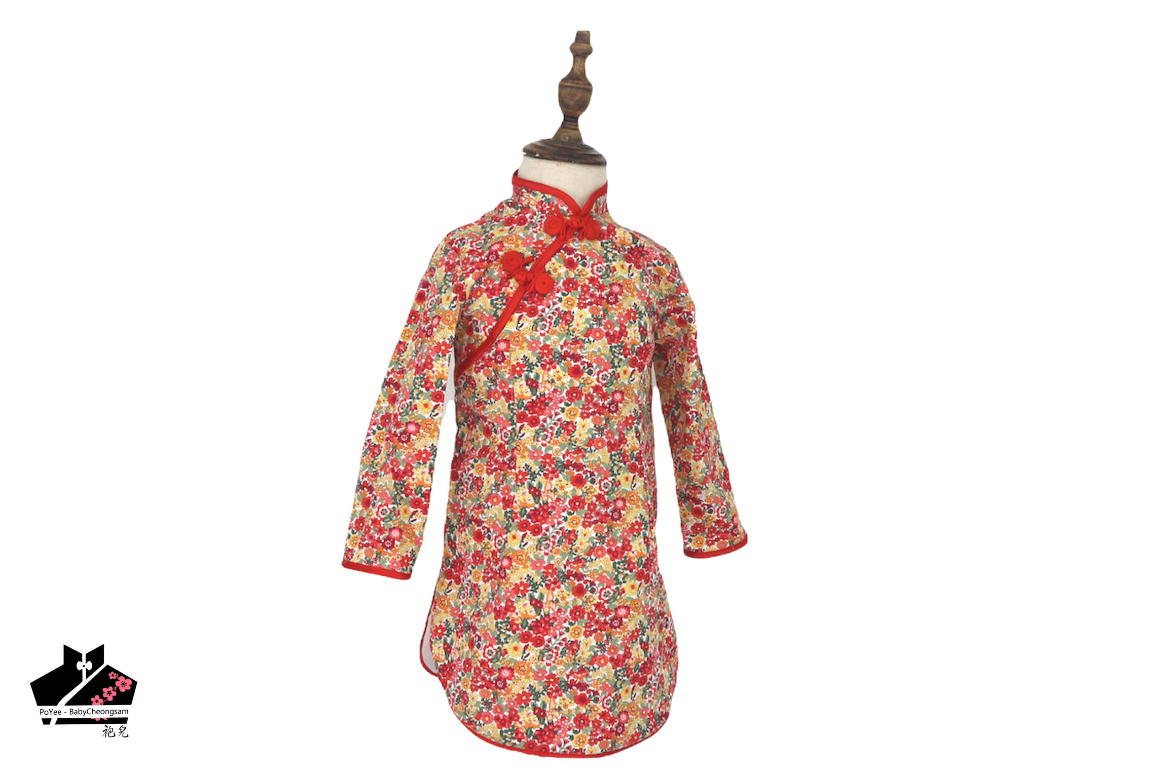 純棉長袖旗袍-碎花