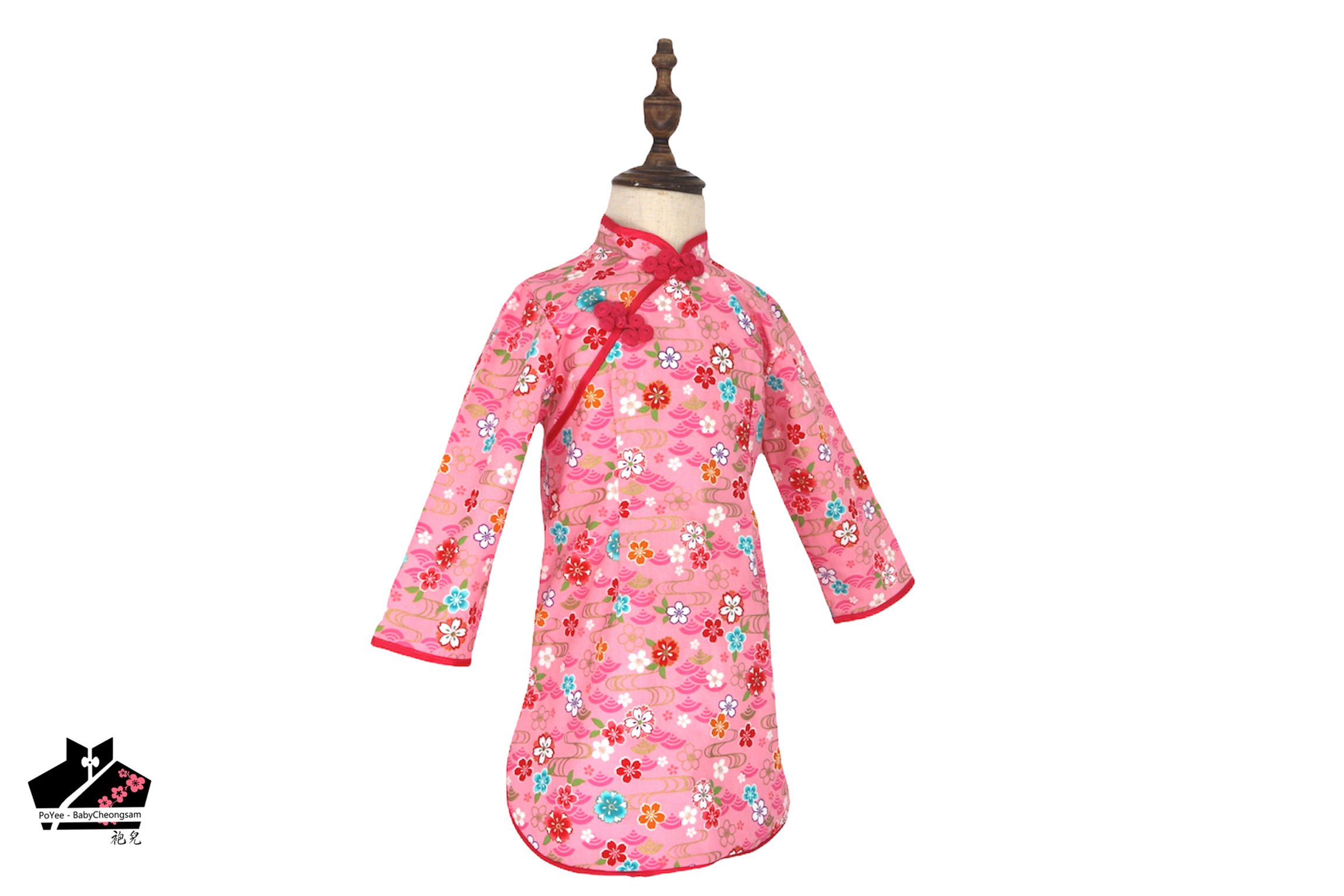 純棉長袖旗袍-碎花