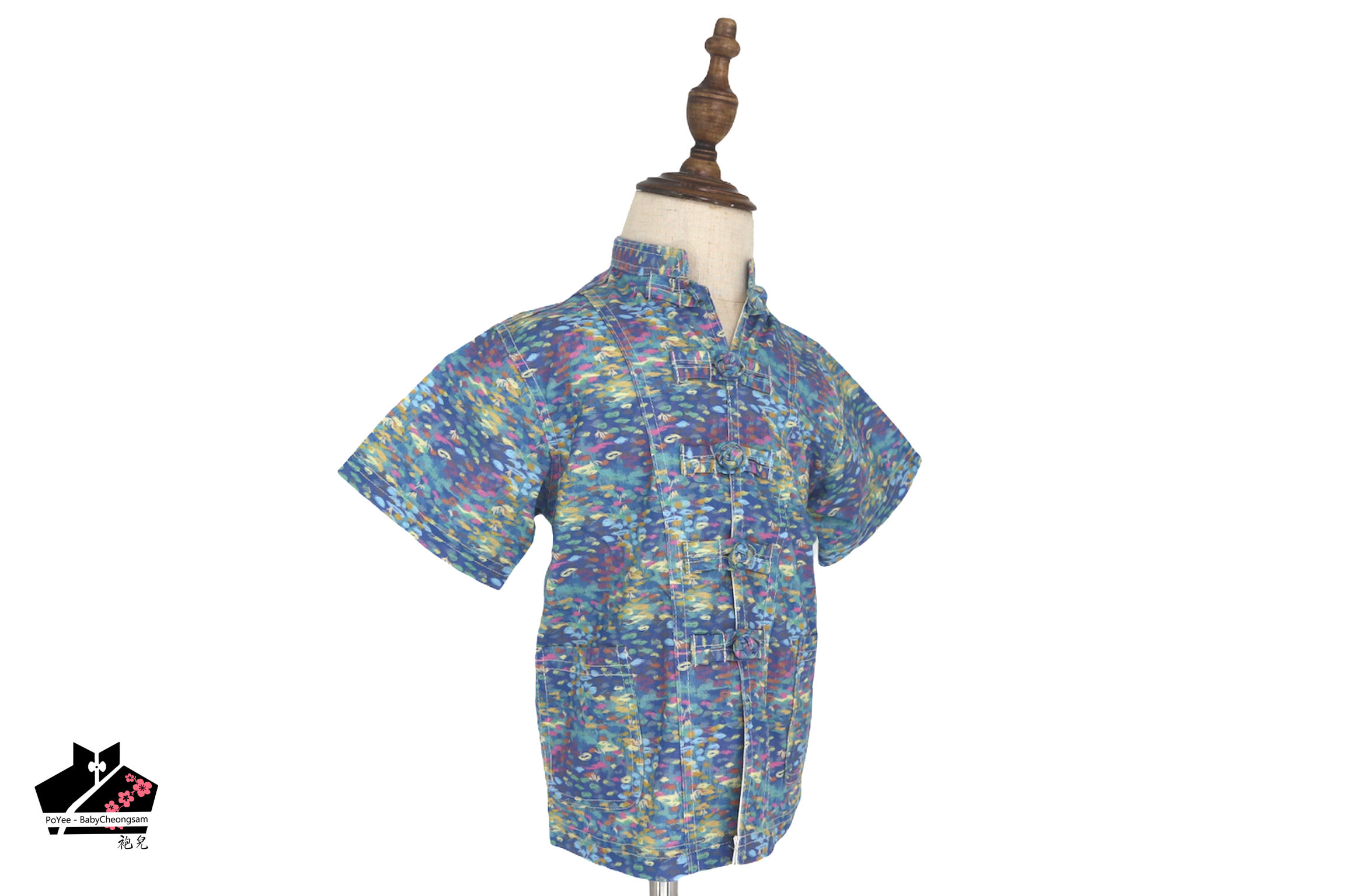 淺藍/油短袖唐裝